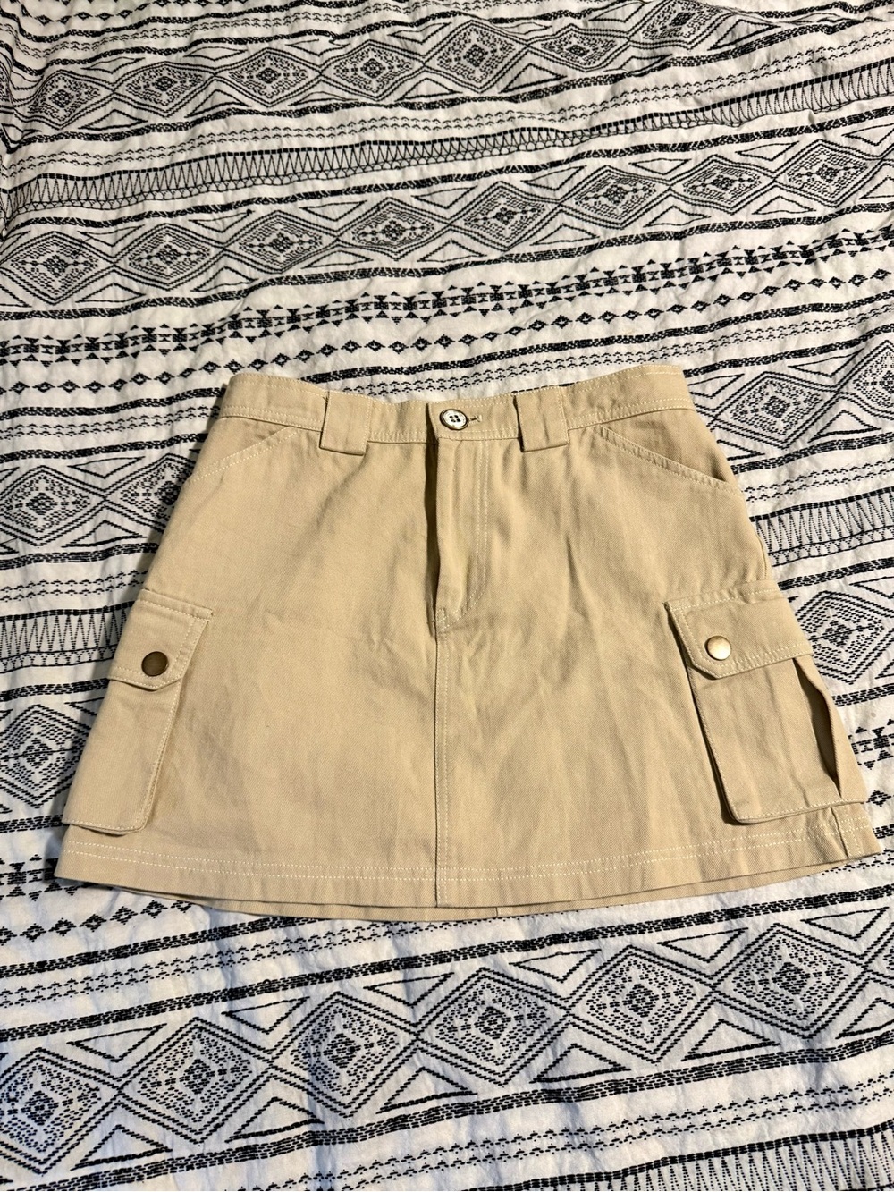 Beige Cargo Pocket Mini Skirt